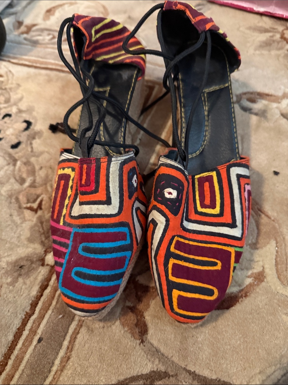 Multicolor Embroidered Lace-Up Women’s Flats